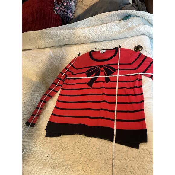 Crown And Ivy 100% Cotton Red And Blue Bow Sweater Size Women’s XL - Picture 7 of 7